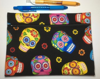 colorful sugar skulls zipper bag