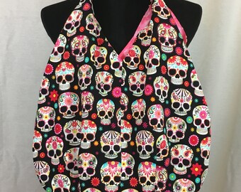 Day of the dead tote bag, skull tote, skull beach bag, skull shoulder bag