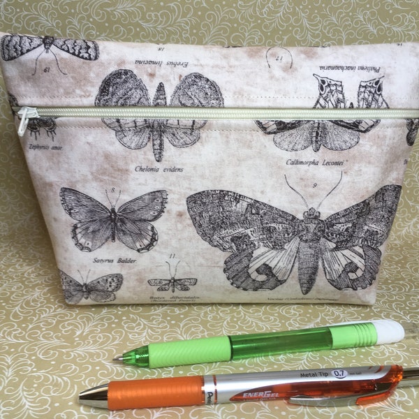 Moths zipper bag, Moth accessories pouch, pencil bag