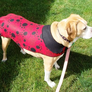 Large Dog coat paw printed Fleece Dog Sweater with fleece collar trim by MiraPaws