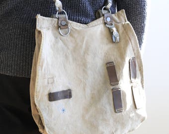 Sac en toile & cuir militaire / havresac / épaule sac / sac à main / breadbag