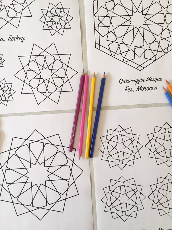 4 Page Art Colouring Book Printable Large Geometric Etsy