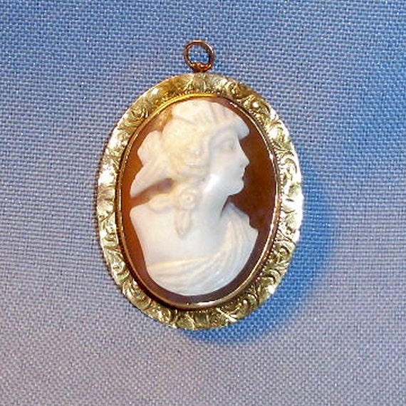 Antique 10K Gold Shell Cameo Victorian Lady Brooch - image 5