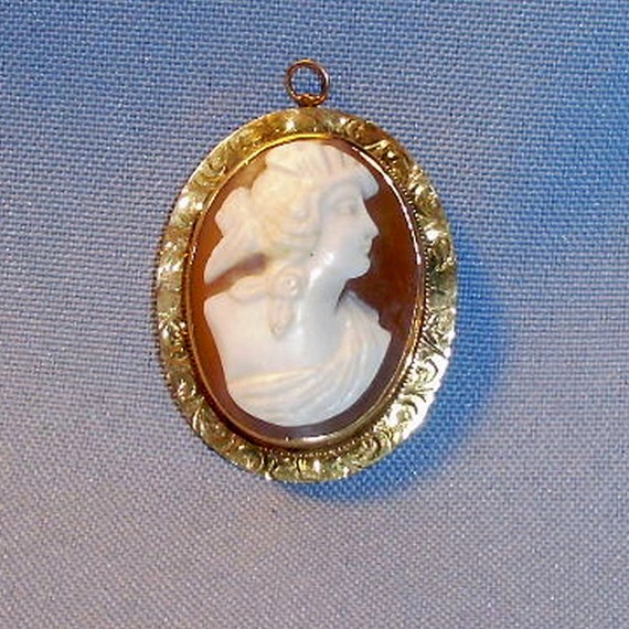 Antique 10K Gold Shell Cameo Victorian Lady Brooch - image 1