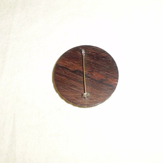 Large 1930's Bakelite Wood and Cut Steel Brooch - image 4