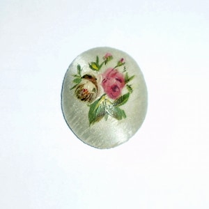 Antique Hand Painted Rose Cloth Button