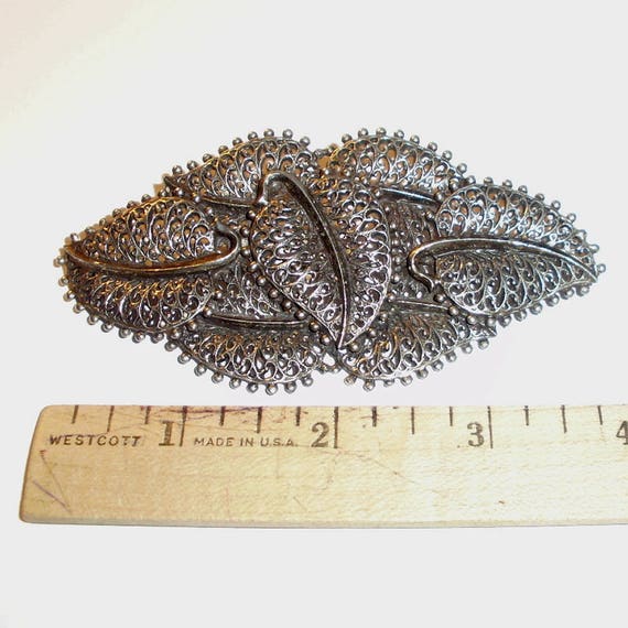 Large Vintage Openwork Silvertone Costume Jewelry… - image 2