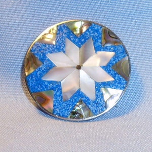 Vintage Silver and MOP Mosaic Pin Alpaca Mexico