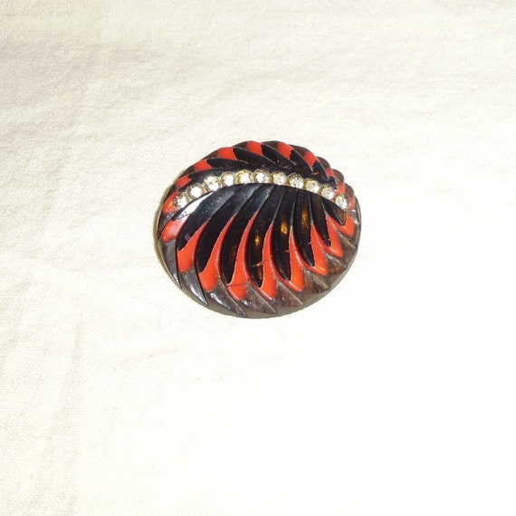 Large 1930's Bakelite Wood and Cut Steel Brooch - image 3