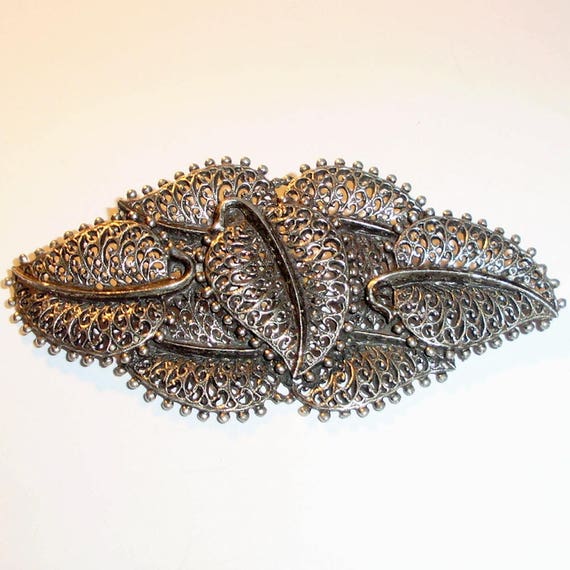 Large Vintage Openwork Silvertone Costume Jewelry… - image 1