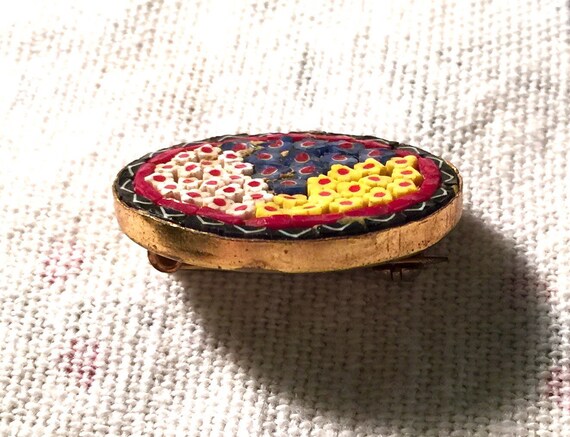 Vintage Colorful 1950s Flower Mosaic Brooch - image 5