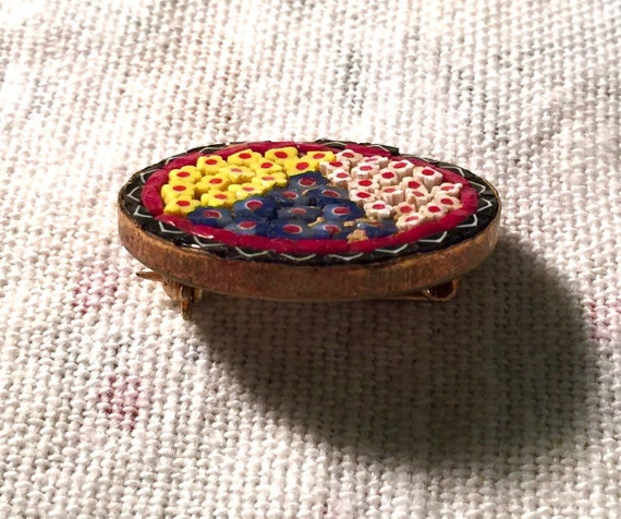 Vintage Colorful 1950s Flower Mosaic Brooch - image 4