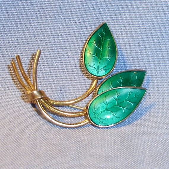 Sterling Silver and Enamel Norway Leaf Pin - image 1