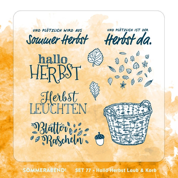 Clearstamp Set 77 Hallo Herbst und Korb / Klarstempel / Stempel / Photopolymer