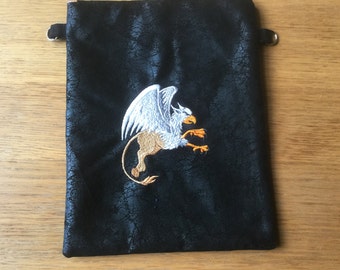 Leatherette Griffin Dice Bag, Gift Bag, Pipe Bag, Knitting Pouch, Sewing Bag, Jewellry Bag,  19 x 25 cm (7,3 x 9,6 inch)