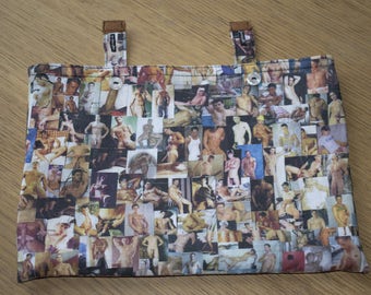 Adult Notebook case, Notebook Cover, E-reader Cover, Naked Men Textile Design. 28 by 20 cm (7,8 by 10,9 inch)