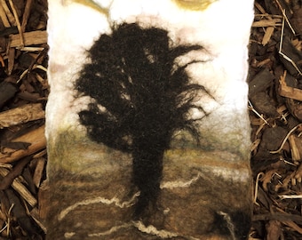 Wuthering Heights inspired tree,  hand felted,  fibre painted, picture of a lone tree.