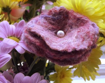 Hand Felted Pink and Lilac shades,  Flower Brooch: Wool  and silk Floral Pin