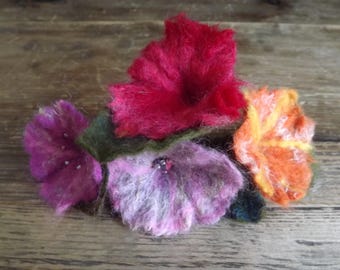 Pretty Wet Felted, Flower Brooch, corsage. Hand felted. Various colour options.