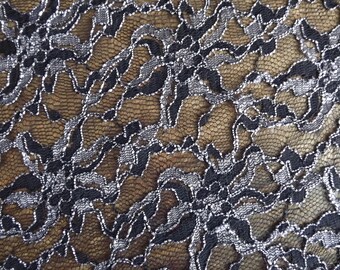 Lace fabric, dressmaking, heavy weight, black and silver lace. 2 metres x 150 cm wide