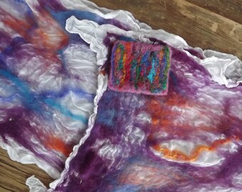 Nuno Felted Scarf on silk.  Co-ordinating wool brooch.