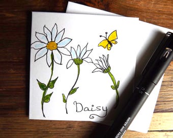 Personalised Daisy Watercolor Card: Hand-Painted Birthday Greetings (3x3 inches)