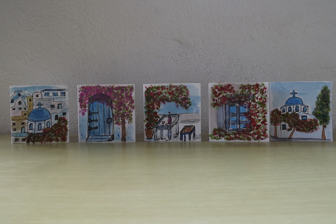 Greek Notelets Greek Island Set of 5 Hand Painted Water Colour Cards. Greece Notelets ...