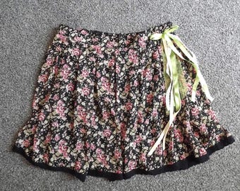 Upcycled. recycled, floral mini skirt with ribbons and lace
