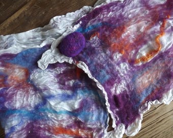 Nuno Felted Scarf on silk.  Co-ordinating pebble brooch.