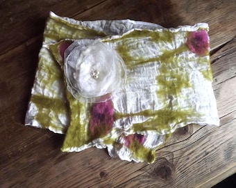 Nuno Felted Scarf with flower brooch