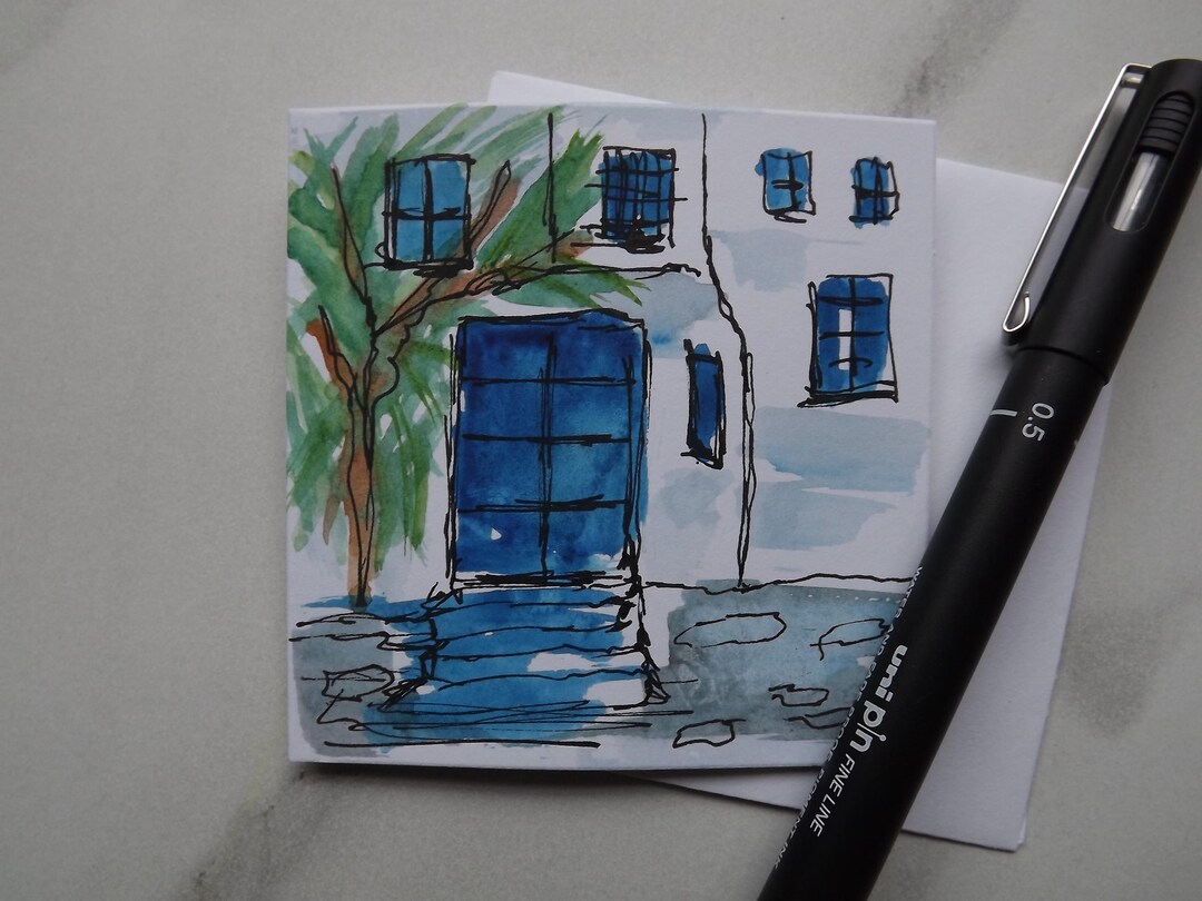 Greek Notelets Greek Doors Set of 5 Hand Painted Water Colour Cards. Greece Notelets ...