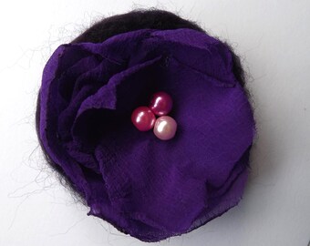 Hand Felted and Chiffon Flower Card: Beaded Floral Greetings (6x6) Textile Art Card.