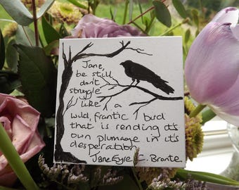 Charlotte Bronte inspired card/gift tag with quote from her novel 'Jane Eyre' Miniture 3 x 3 inches