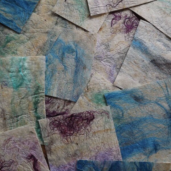 Silk paper pack ideal for card making and journaling - 20 small papers hand cut - silk waste and mulberry silk. Code 20