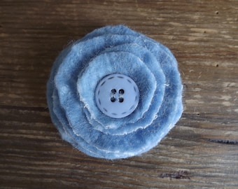 Nuno Felted Flower Brooch with button.  Handmade felt brooch.