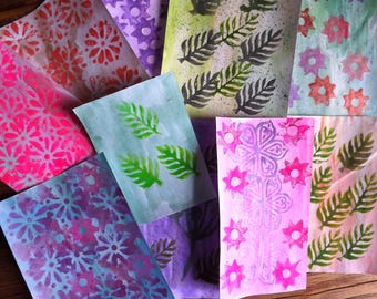 Hand painted and hand printed papers, scrapbooking, journaling, ephemera