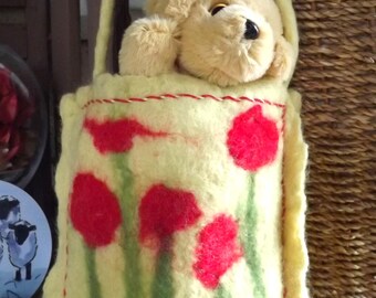 Childs little felted bag with Poppies - ideal gift bag, Easter Bag or toy bag.