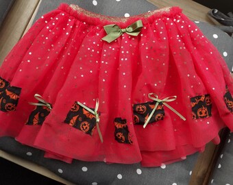 Halloween Toddler skirt - Age 3  - Net, sequins, randomly stitched, mismatched patchwork, halloween fabric.  Upcycled. Tutu skirt.