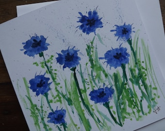 Original Cornflower Watercolour Greetings Card – Blank Inside, 6x6 Inch