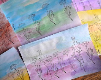 Hand painted and hand printed papers, scrapbooking, journaling, ephemera