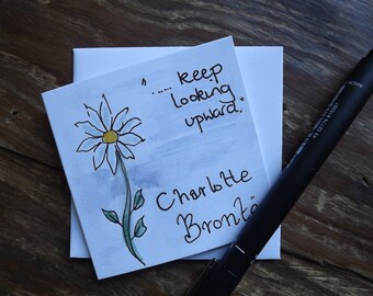 Positive thinking watercolour greetings card. Card,  Birthday, Charlotte Bronte Quote - '......keep looking upward......'