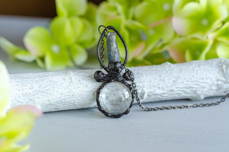 fashion crystal jewelry glass loupe necklace magnifying pendant retro magnifier necklace with kyanite