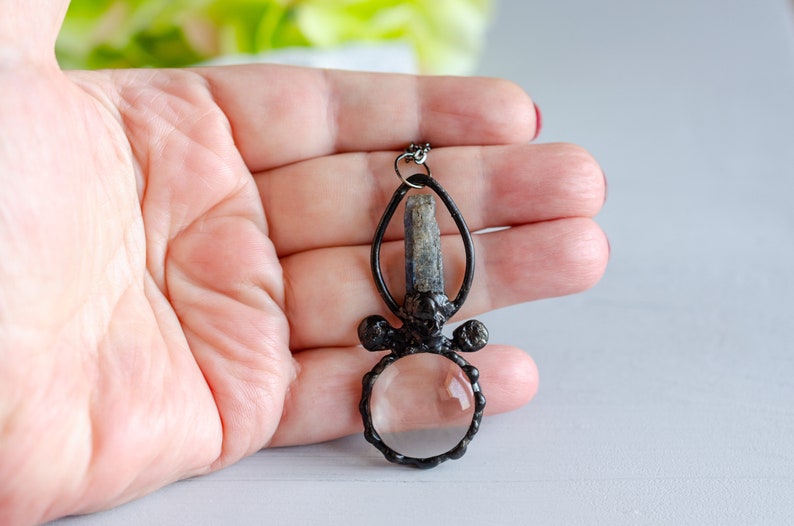 fashion crystal jewelry glass loupe necklace magnifying pendant retro magnifier necklace with kyanite