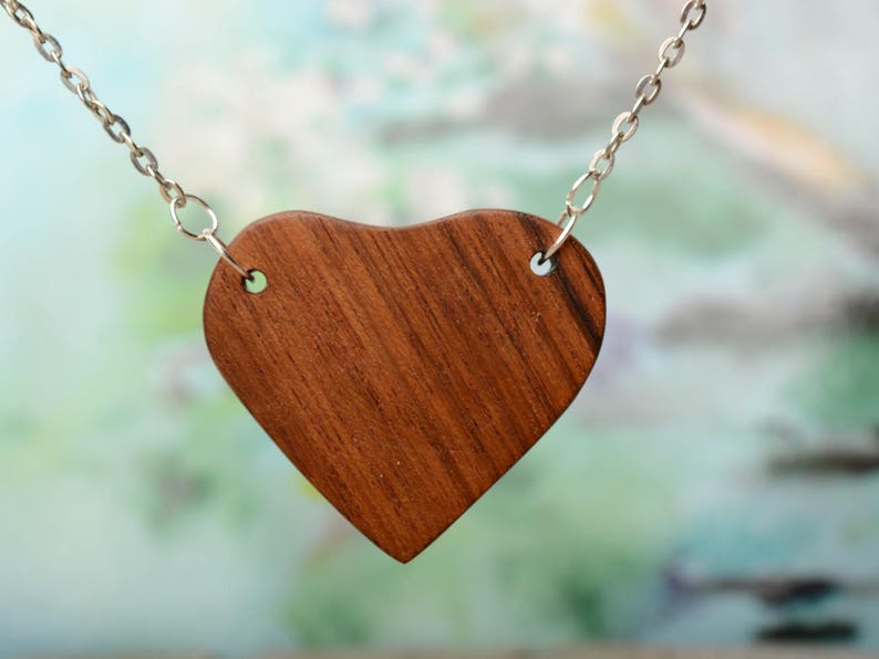 fifth anniversary Organic jewelry Minimal pendant gift from boyfriend Wood heart necklace