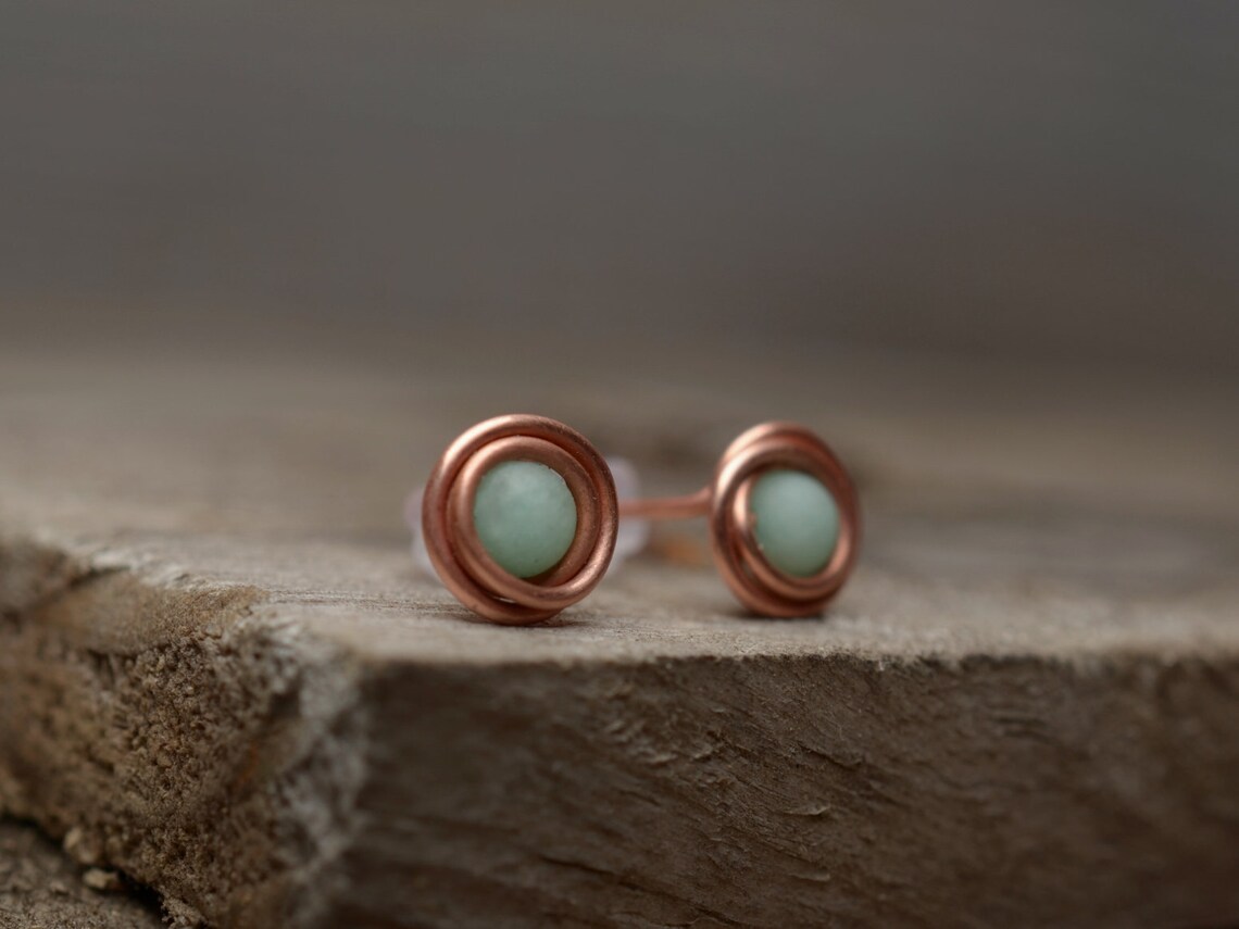 Mint earrings jade stud earrings bridal shower gift copper Etsy