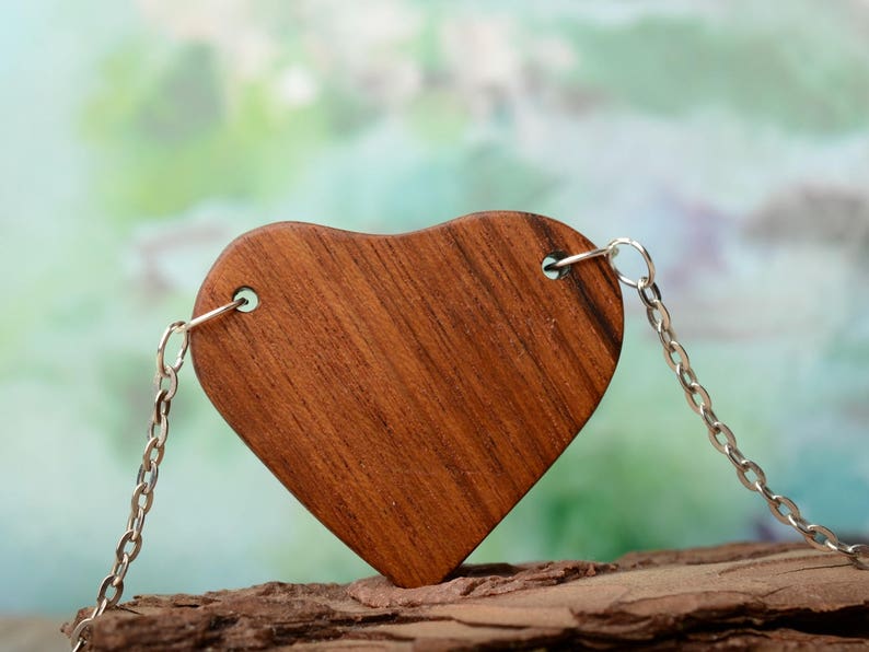 fifth anniversary Organic jewelry Minimal pendant gift from boyfriend Wood heart necklace