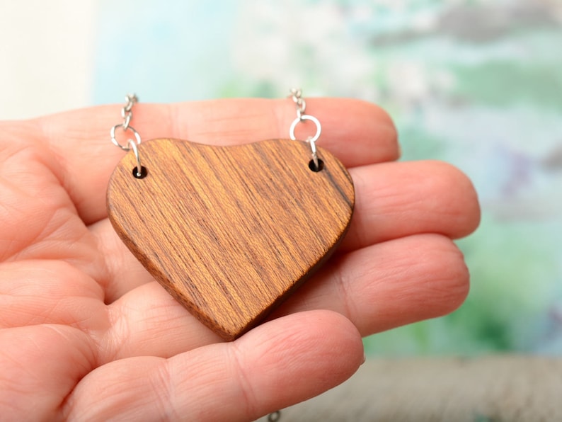 fifth anniversary Organic jewelry Minimal pendant gift from boyfriend Wood heart necklace
