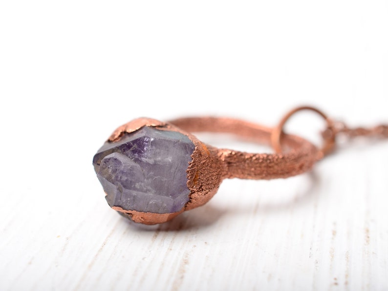rough amethyst necklace february birthstone copper raw crystal jewelry women gift for mom
