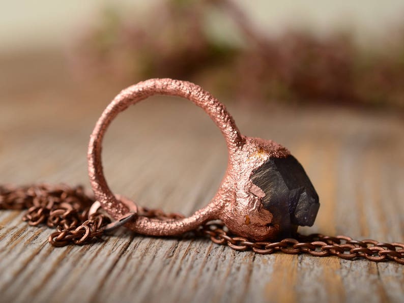 rough amethyst necklace february birthstone copper raw crystal jewelry women gift for mom