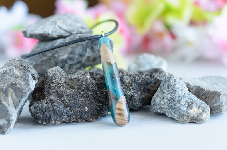 resin pendant wood necklace rustic wedding magic jewelry